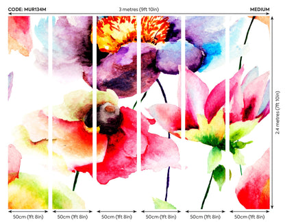 Origin Murals Watercolour Flora Multi Bright 300cm X 240cm - Hot Tub Shop