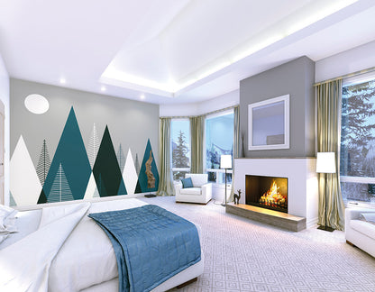 Origin Murals Graphic Mountains Grey Peacock 350cm X 280cm - Hot Tub Shop