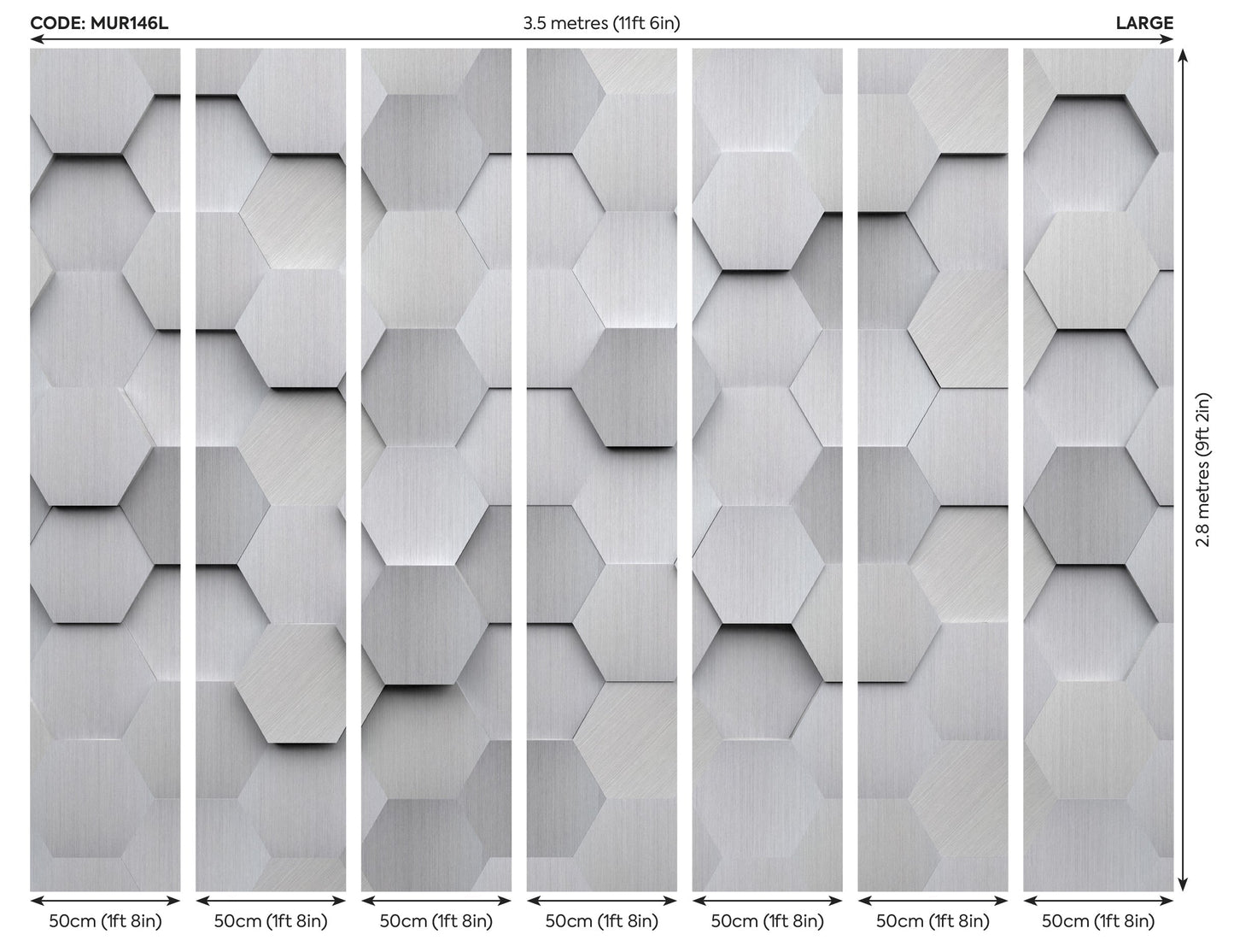 Origin Murals Metal Hexagons Silver 350cm X 280cm