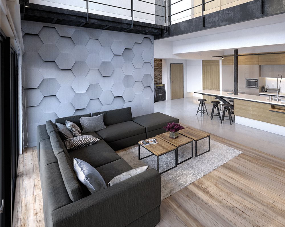 Origin Murals Metal Hexagons Silver 350cm X 280cm