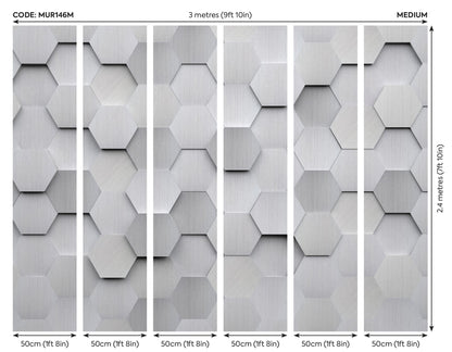 Origin Murals Metal Hexagons Silver 300cm X 240cm