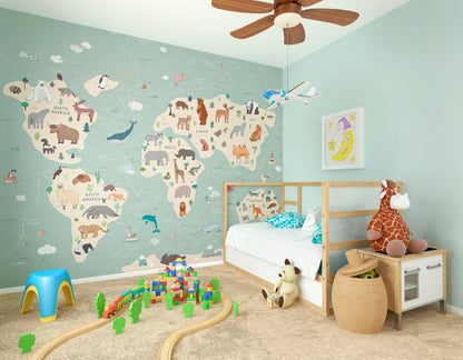 Origin Murals Childrens World Map Multi 350cm X 280cm