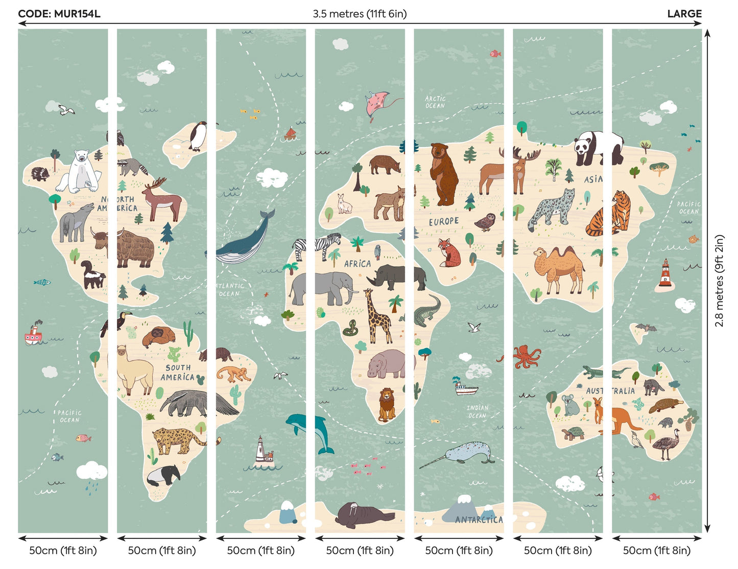 Origin Murals Childrens World Map Multi 350cm X 280cm