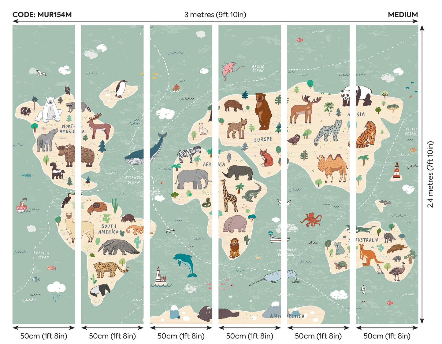 Origin Murals Childrens World Map Multi 300cm X 240cm - Hot Tub Shop