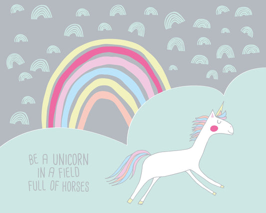 Origin Murals Rainbow Unicorn Mint Grey 300cm X 240cm