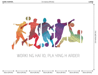 Origin Murals Geo Footballers Multi 350cm X 280cm