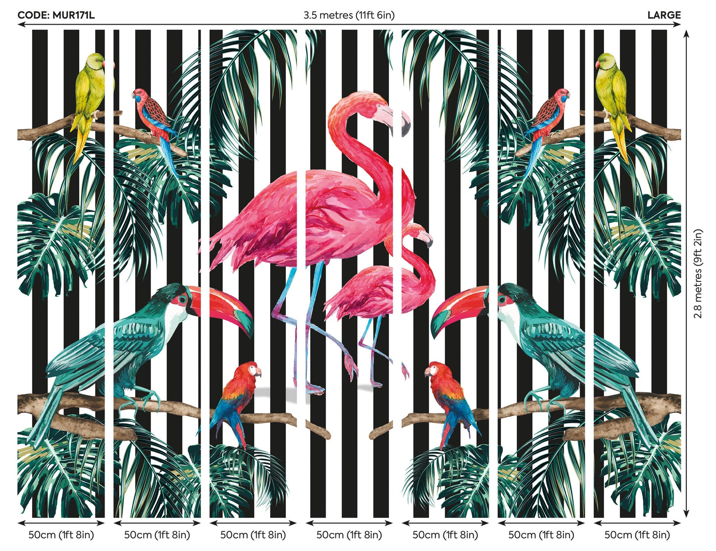 Origin Murals Flamingo Stripe Multi 350cm X 280cm