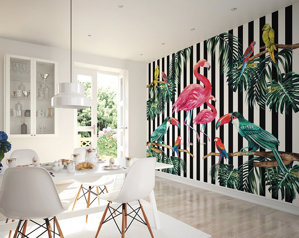Origin Murals Flamingo Stripe Multi 350cm X 280cm
