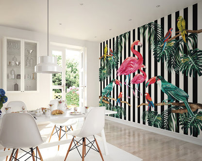 Origin Murals Flamingo Stripe Multi 350cm X 280cm