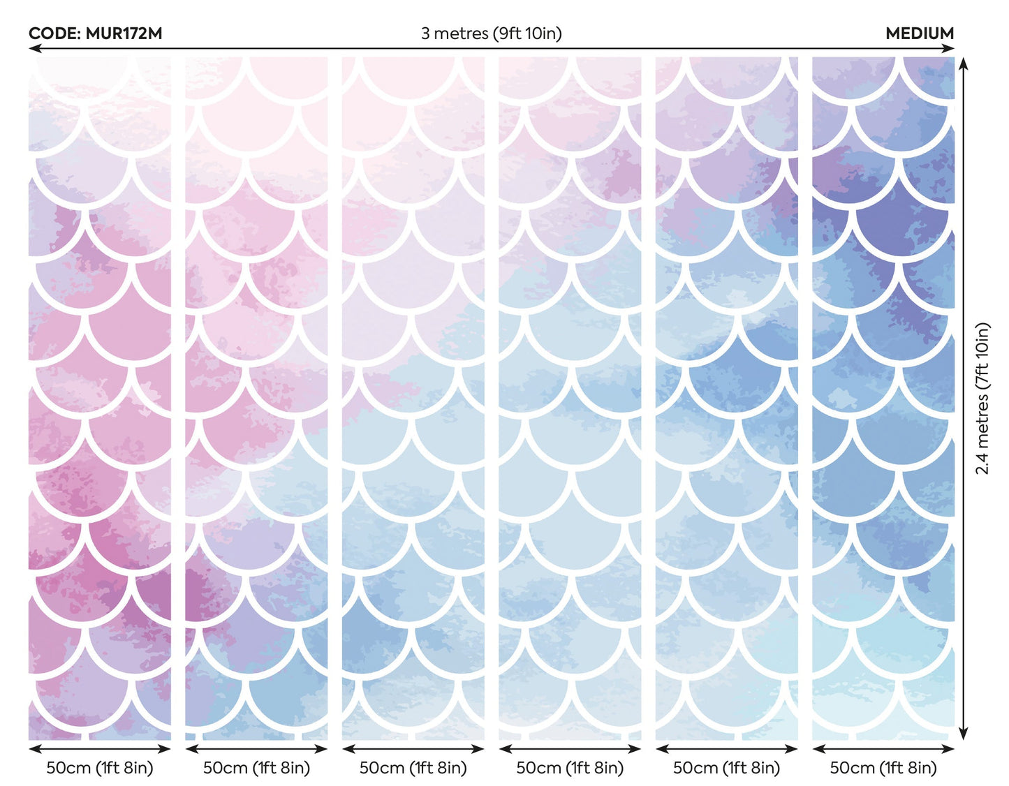 Origin Murals Watercolour Mermaid Scales Pastel 300cm X 240cm