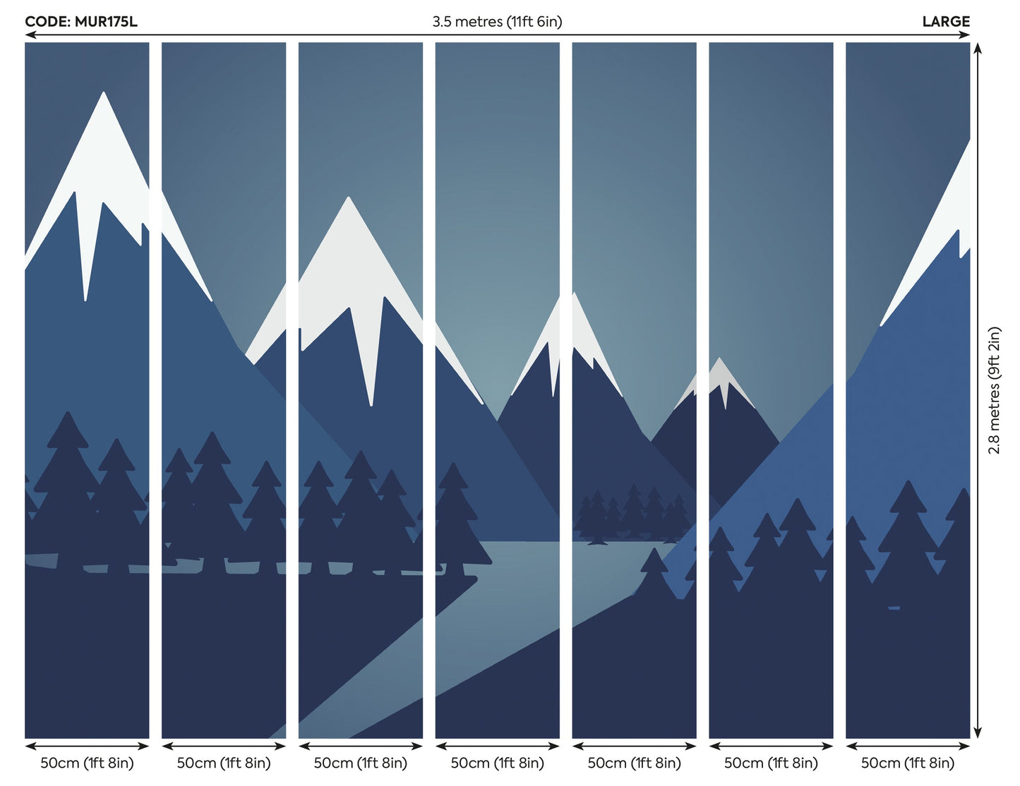 Origin Murals Snowy Mountain Valley Steel Blue 350cm X 280cm