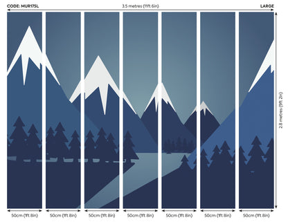 Origin Murals Snowy Mountain Valley Steel Blue 350cm X 280cm