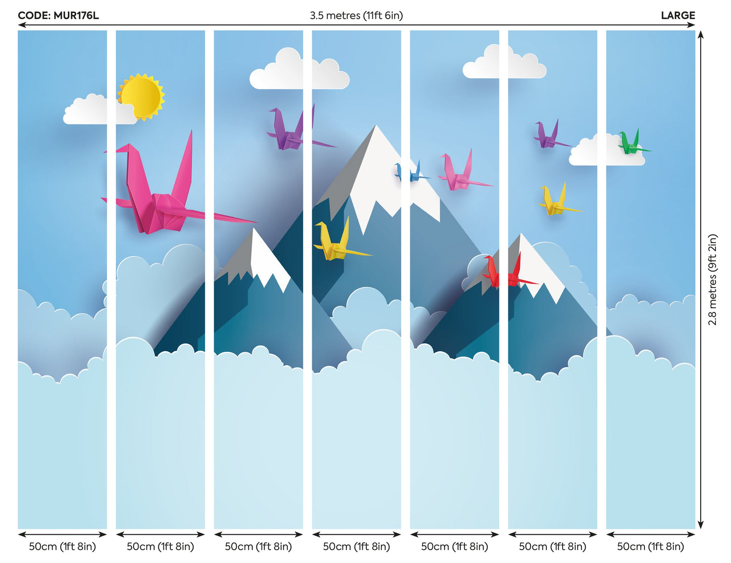 Origin Murals Origami Mountains Powder Blue 350cm X 280cm