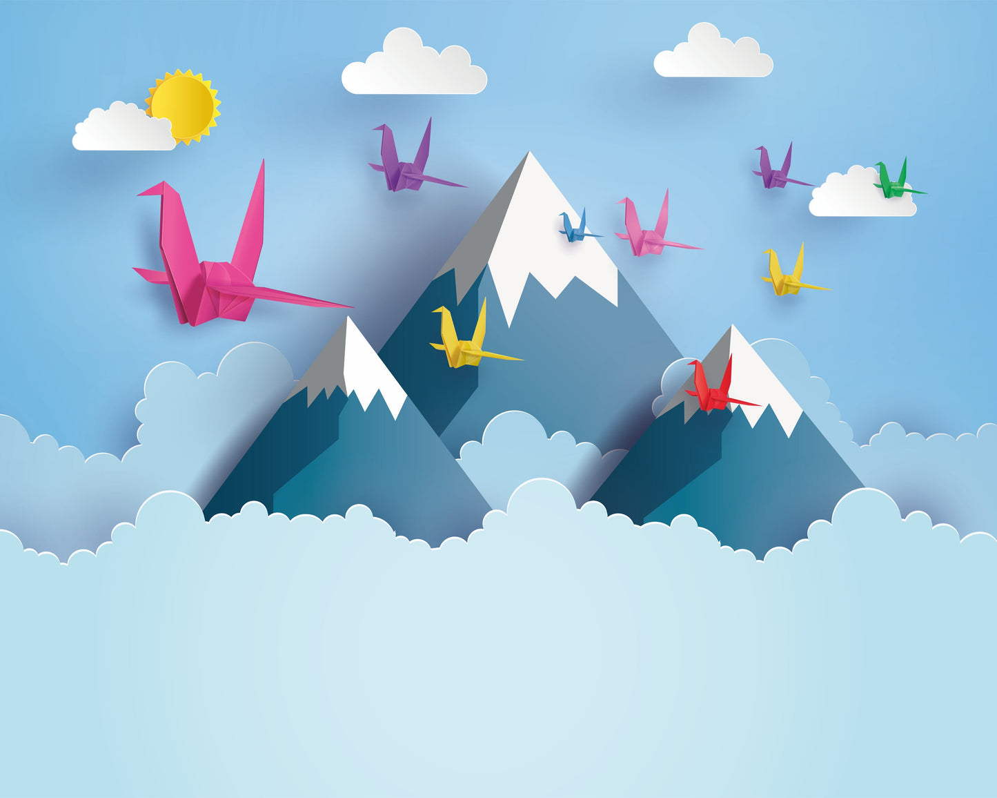 Origin Murals Origami Mountains Powder Blue 350cm X 280cm