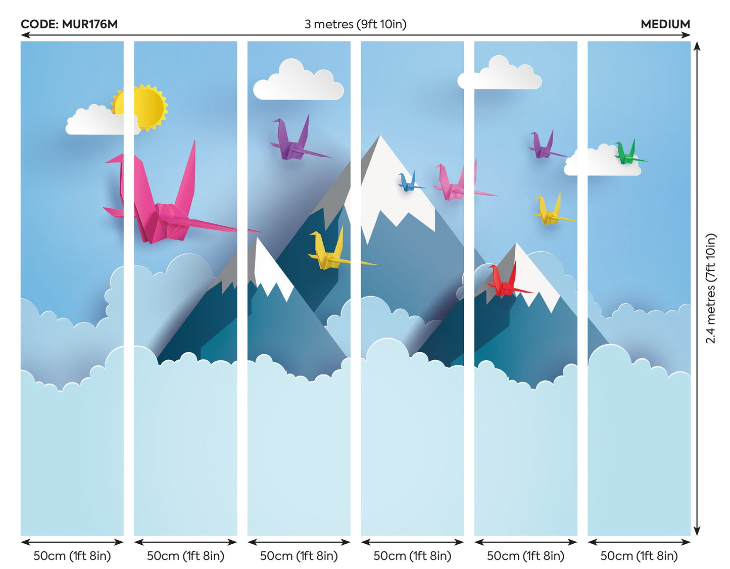 Origin Murals Origami Mountains Powder Blue 300cm X 240cm