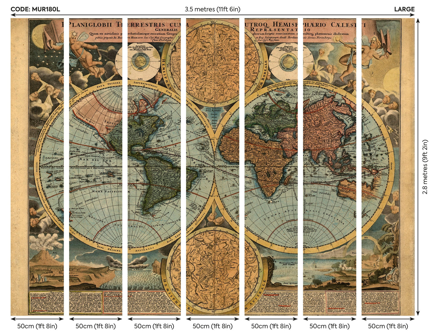 Origin Murals Vintage Map Antique 350cm X 280cm
