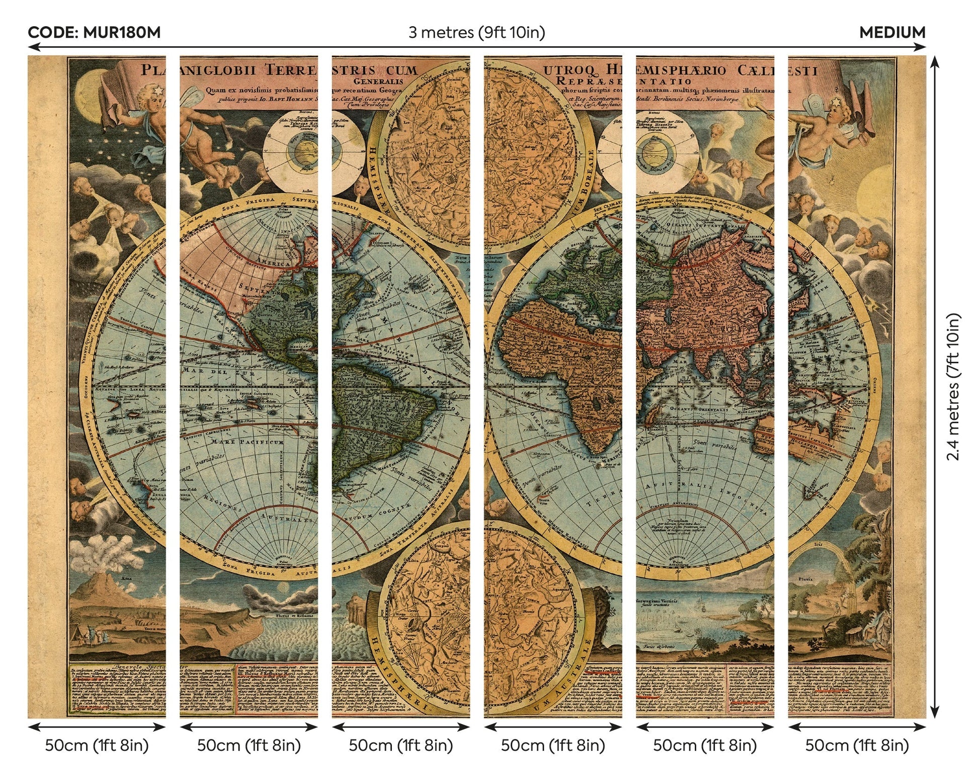 Origin Murals Vintage Map Antique 300cm X 240cm - Hot Tub Shop