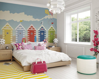 Origin Murals Beach Huts Multi 350cm X 280cm