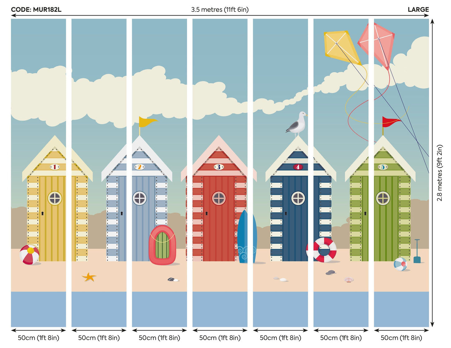 Origin Murals Beach Huts Multi 350cm X 280cm