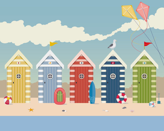 Origin Murals Beach Huts Multi 300cm X 240cm X