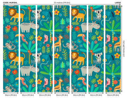 Origin Murals Jungle Animals Teal 350cm X 280cm