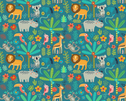 Origin Murals Jungle Animals Teal 350cm X 280cm