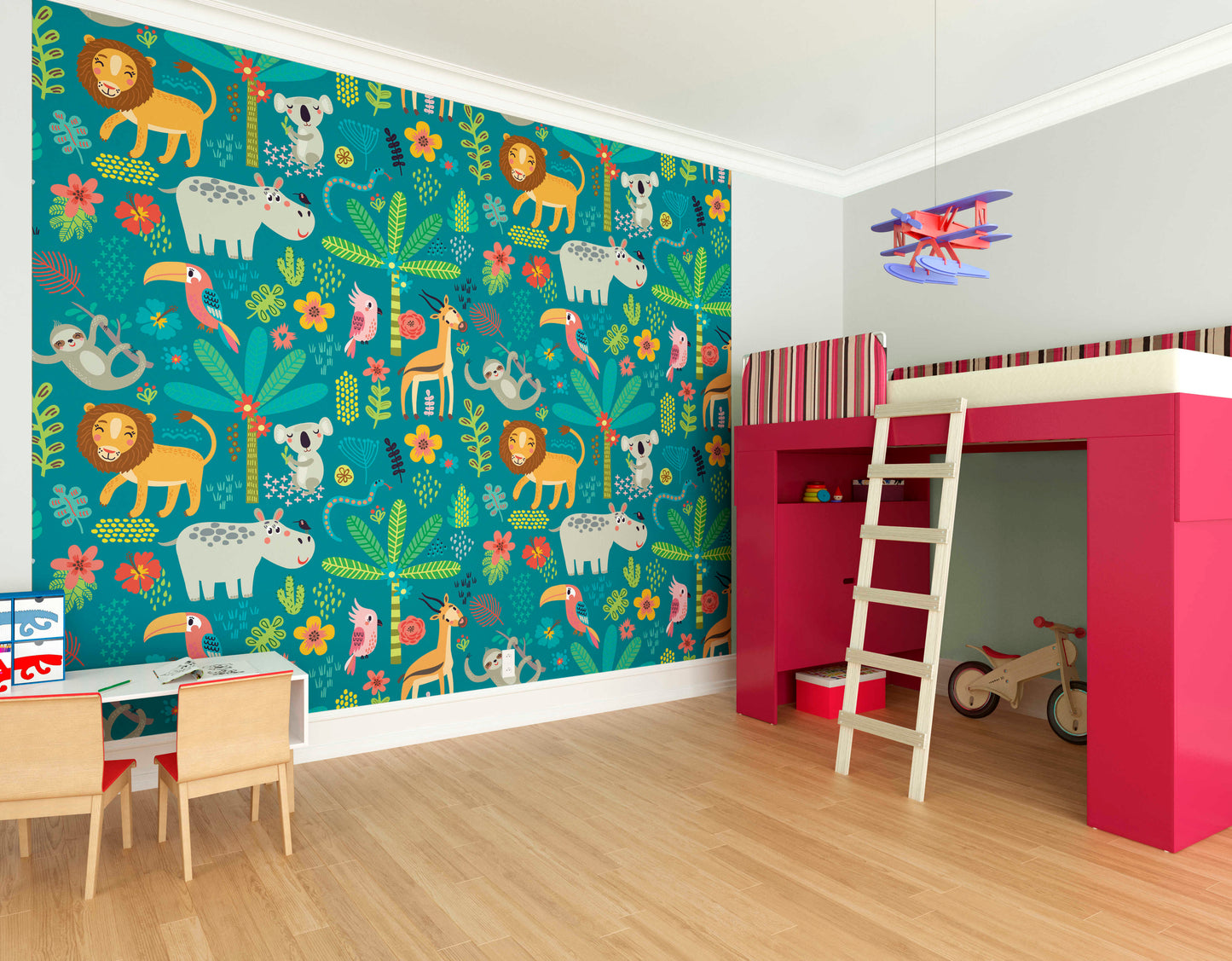 Origin Murals Jungle Animals Teal 300cm X 240cm