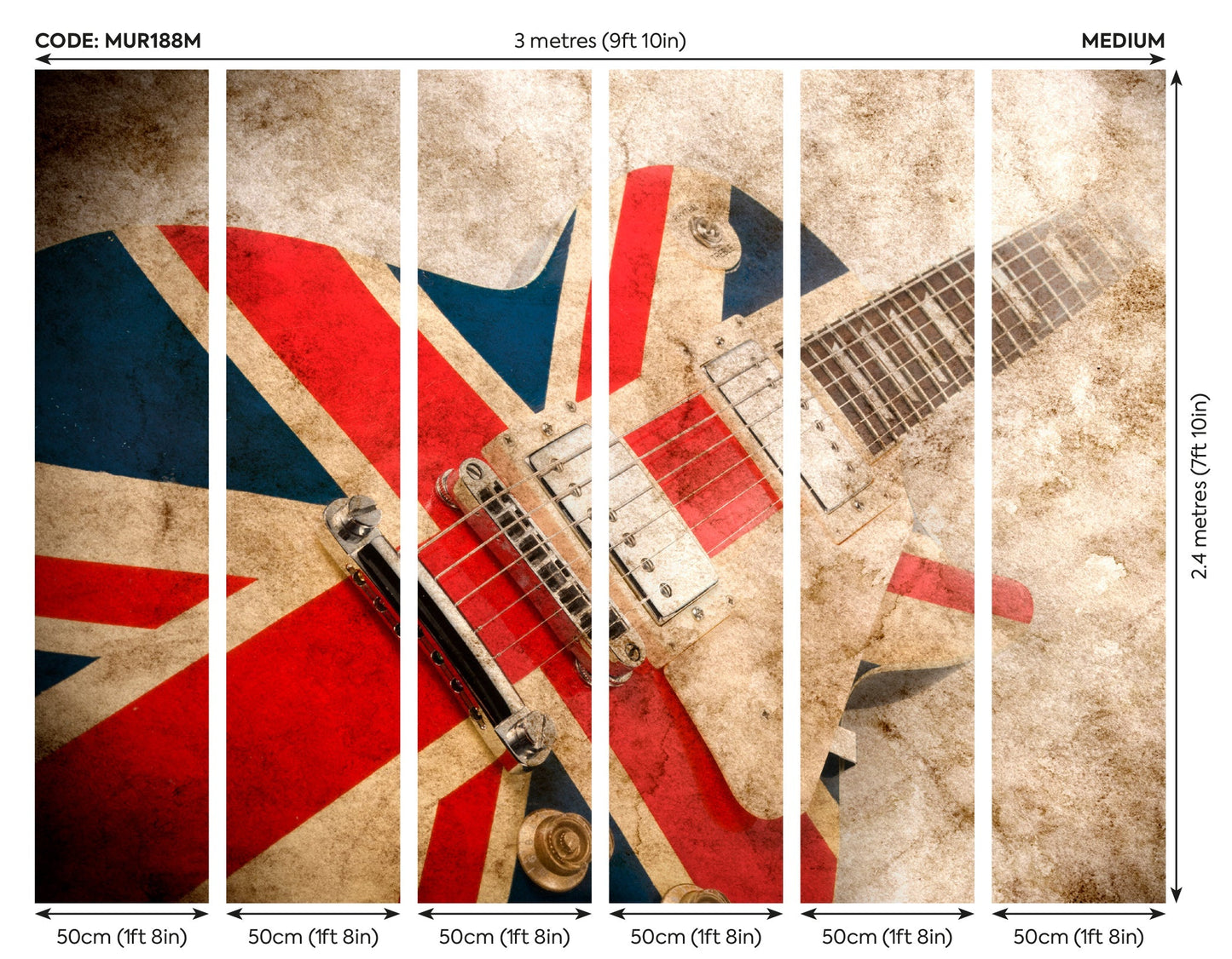 Origin Murals Rock Guitar Sepia Multi 300cm X 240cm