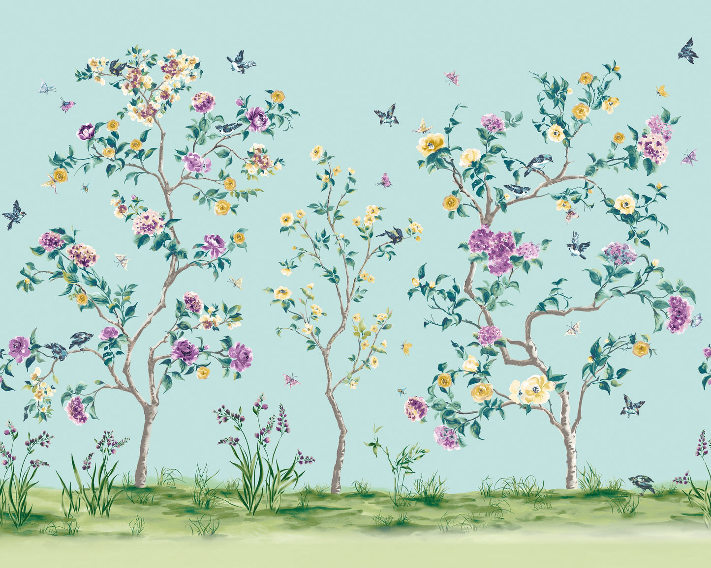 Origin Murals Oriental Flower Tree Blue 350cm X 280cm