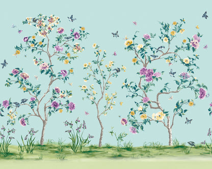 Origin Murals Oriental Flower Tree Blue 350cm X 280cm