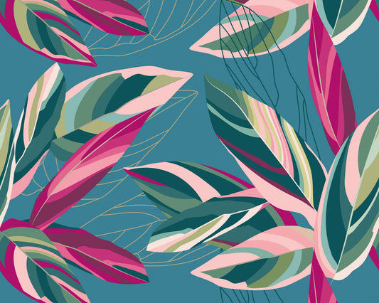 Origin Murals Botanical Calathea Leaves Blue 300cm X 240cm