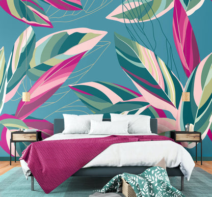 Origin Murals Botanical Calathea Leaves Blue 300cm X 240cm