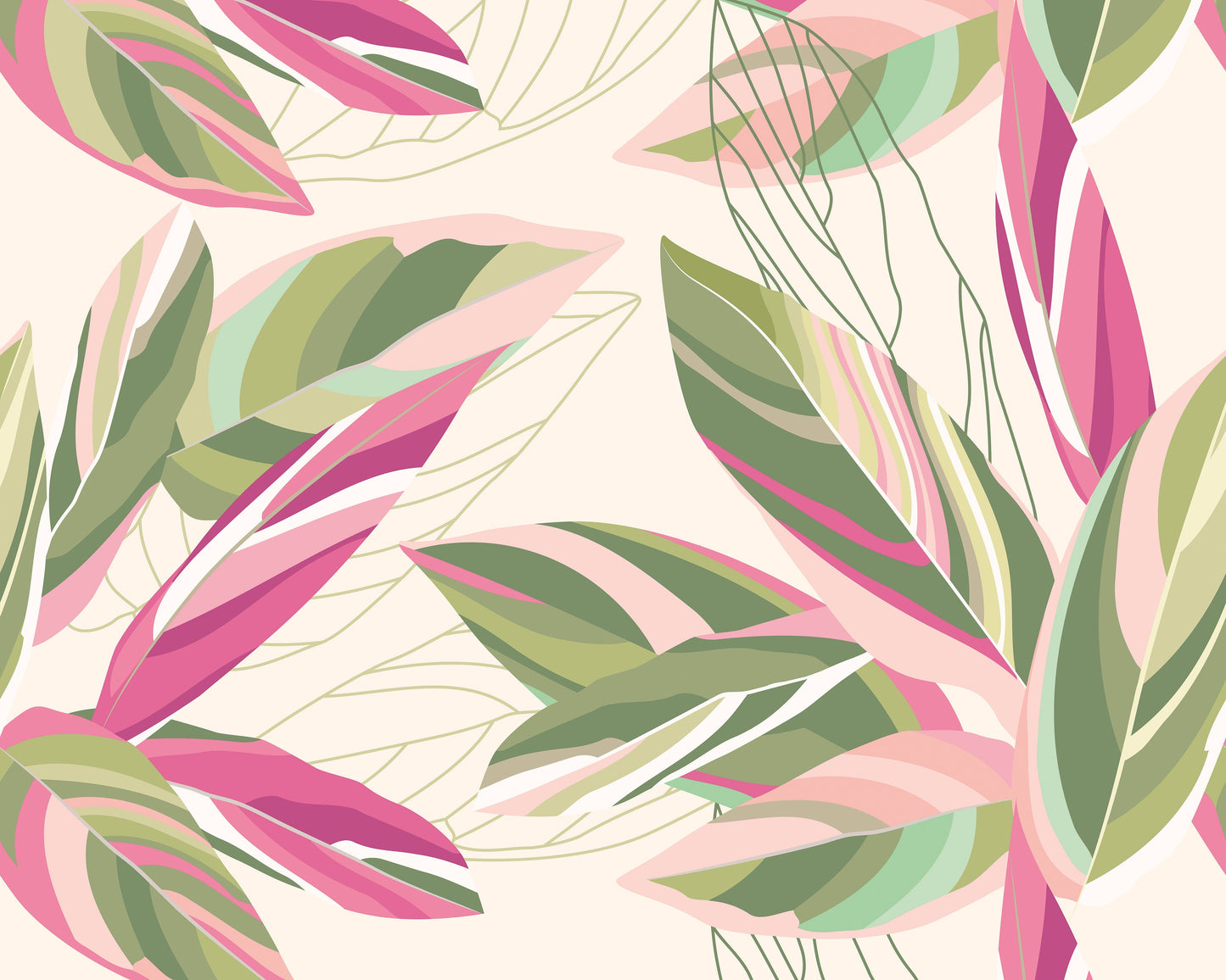 Origin Murals Botanical Calathea Leaves Pink 350cm X 280cm - Hot Tub Shop