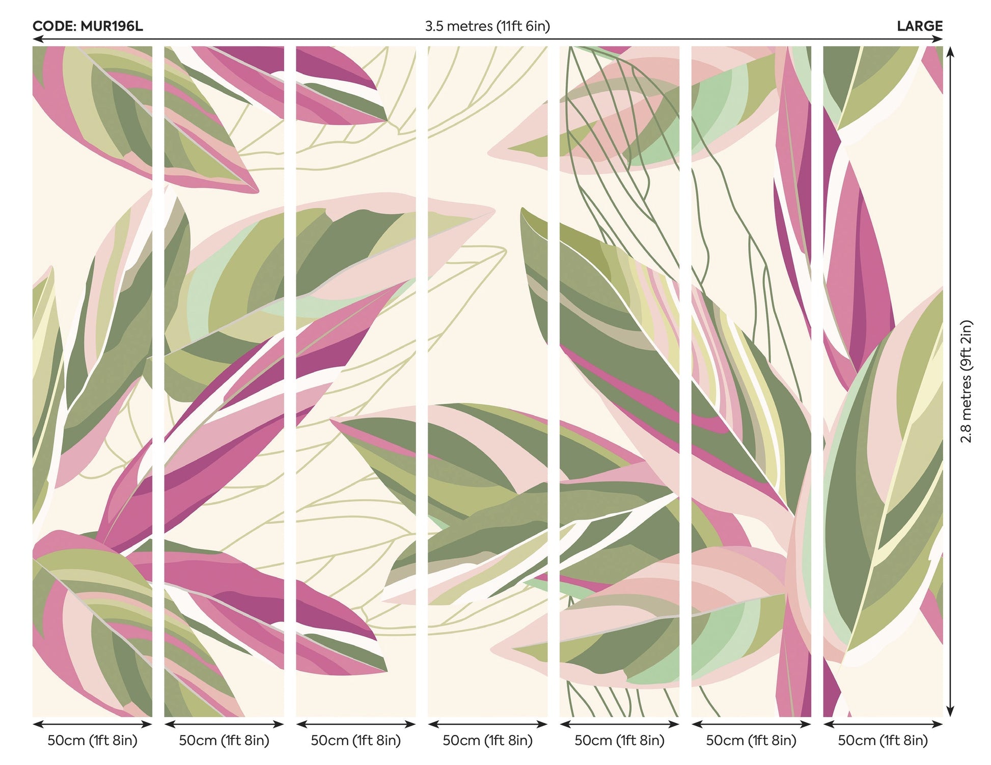 Origin Murals Botanical Calathea Leaves Pink 350cm X 280cm - Hot Tub Shop