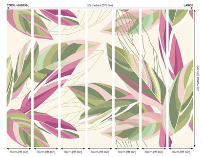 Origin Murals Botanical Calathea Leaves Pink 350cm X 280cm - Hot Tub Shop