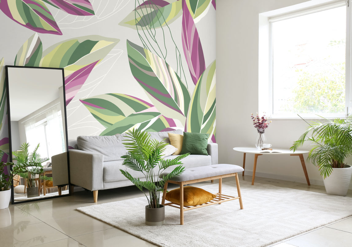 Origin Murals Botanical Calathea Leaves Grey 350cm X 280cm