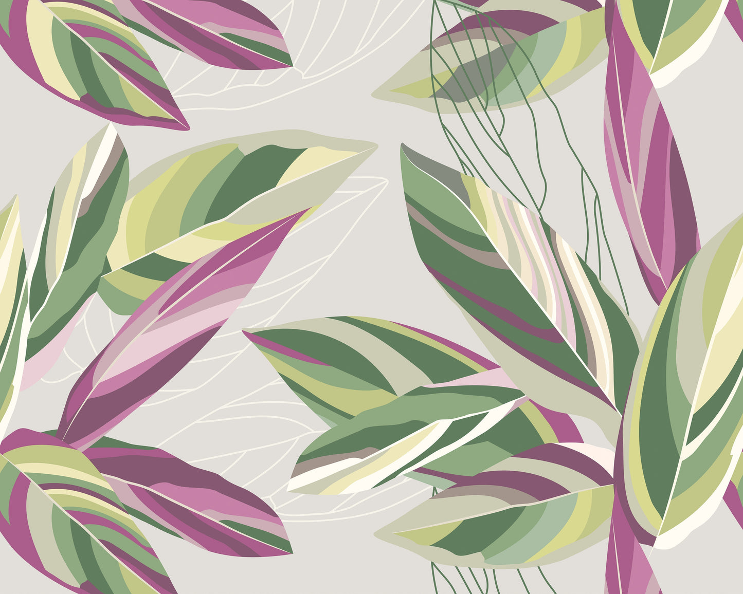 Origin Murals Botanical Calathea Leaves Grey 300cm X 240cm
