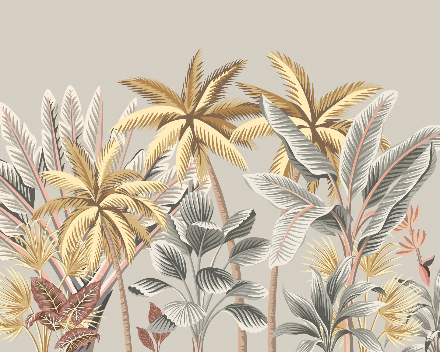 Origin Murals Tropical Palm Trees Grey 350cm X 280cm