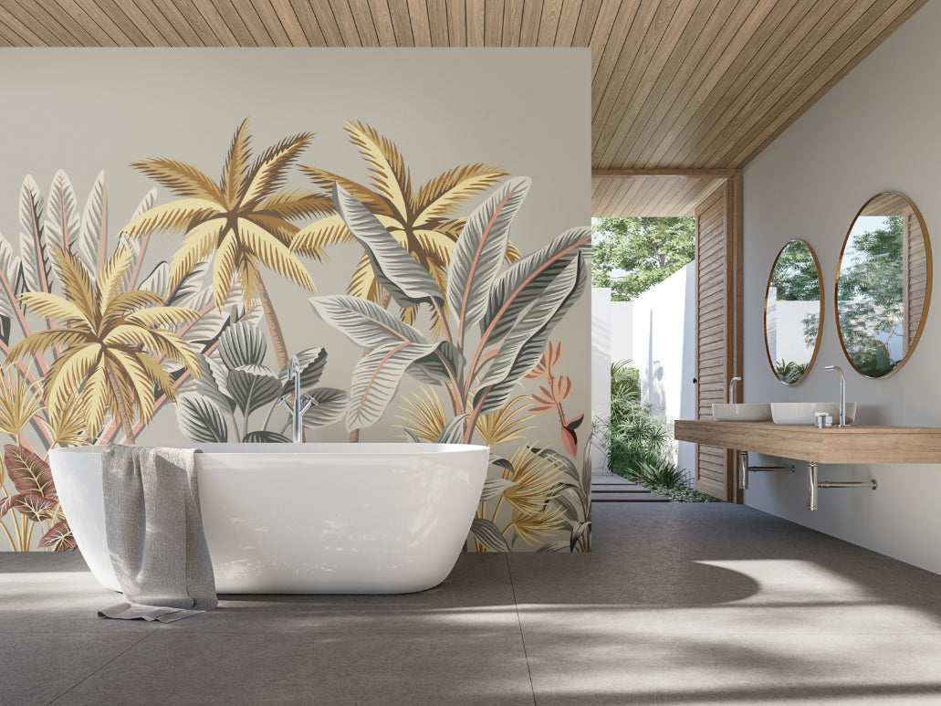 Origin Murals Tropical Palm Trees Grey 300cm X 240cm