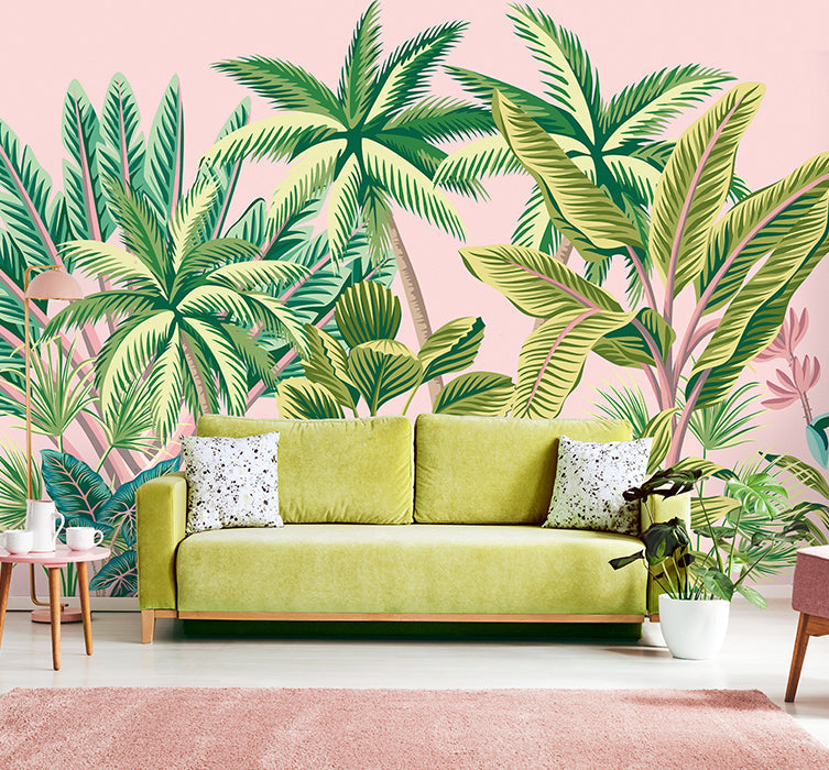 Origin Murals Tropical Palm Trees Pink 300cm X 240cm