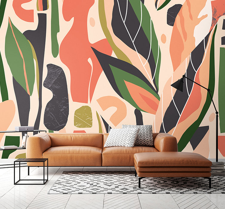 Origin Murals Abstract Leaf Shapes Orange 350cm X 280cm