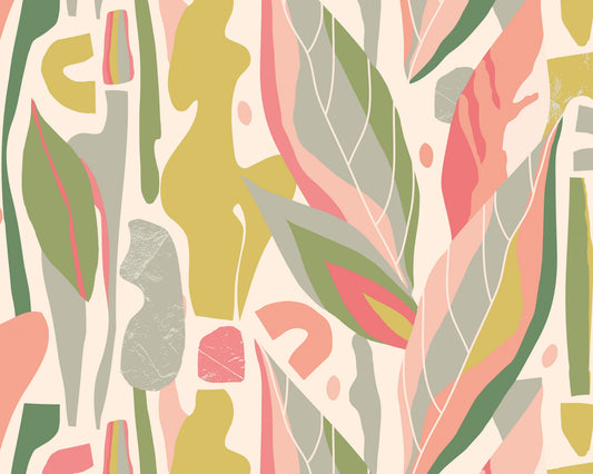 Origin Murals Abstract Leaf Shapes Pink 350cm X 280cm