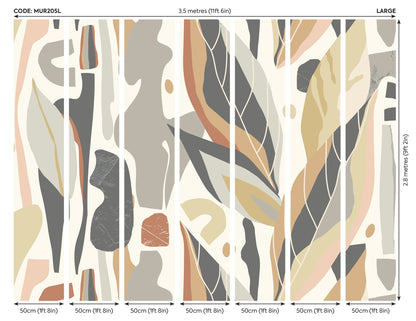 Origin Murals Abstract Leaf Shapes Grey 350cm X 280cm