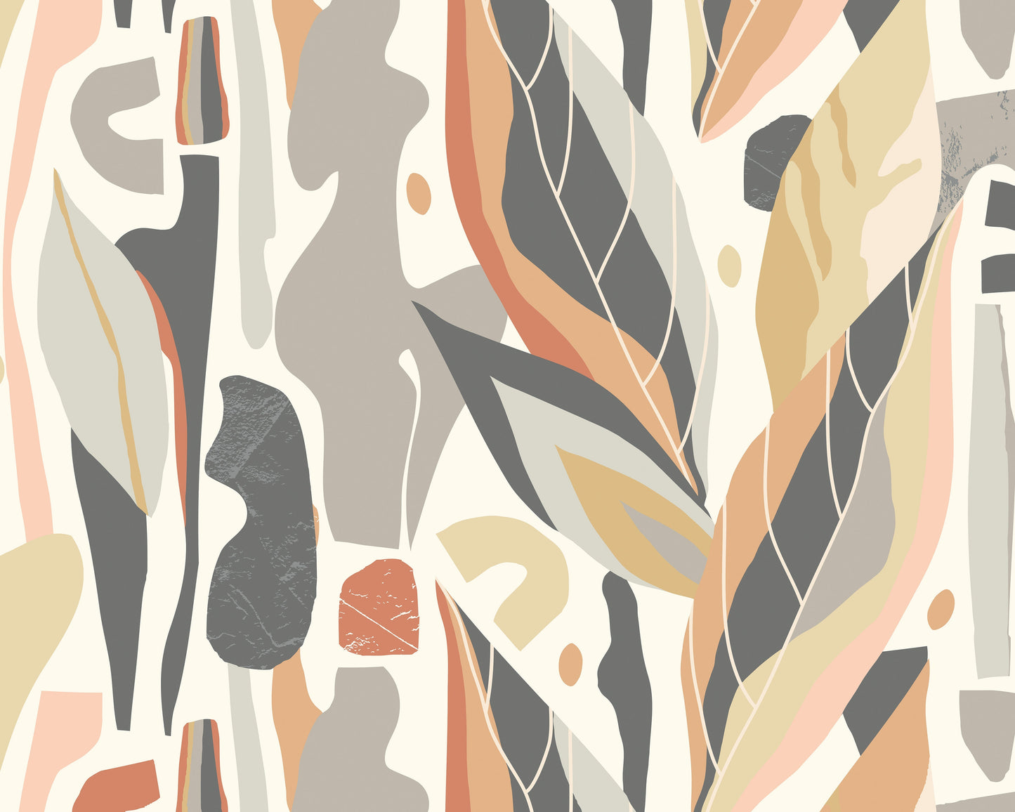 Origin Murals Abstract Leaf Shapes Grey 300cm X 240cm