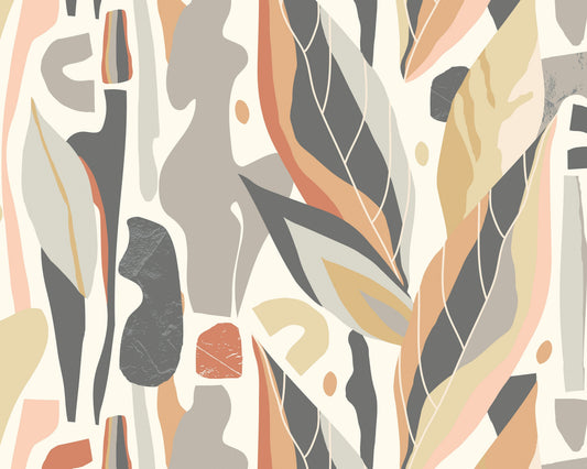 Origin Murals Abstract Leaf Shapes Grey 300cm X 240cm