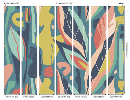 Origin Murals Abstract Leaf Shapes Blue 350cm X 280cm