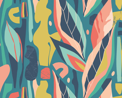 Origin Murals Abstract Leaf Shapes Blue 300cm X 240cm