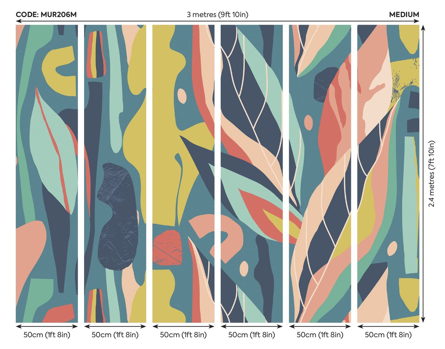 Origin Murals Abstract Leaf Shapes Blue 300cm X 240cm