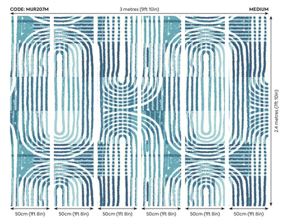 Origin Murals Curved Line Texture Blue 300cm X 240cm
