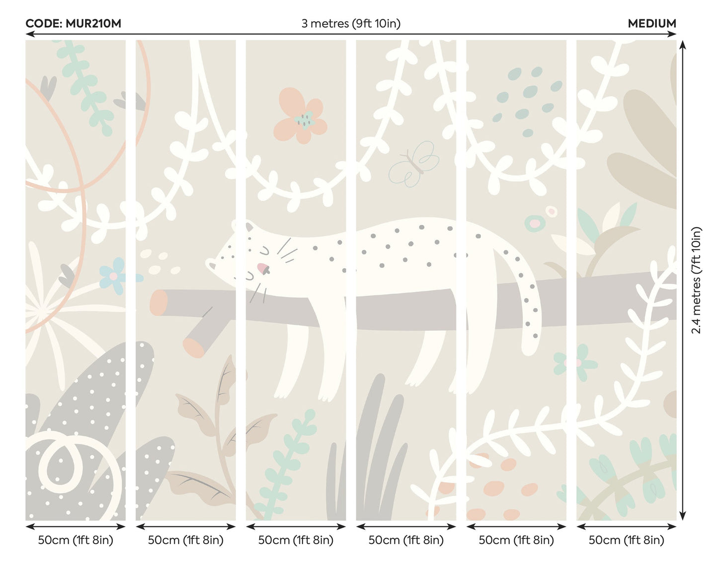 Origin Murals Sleeping Jungle Leopard Grey 300cm X 240cm